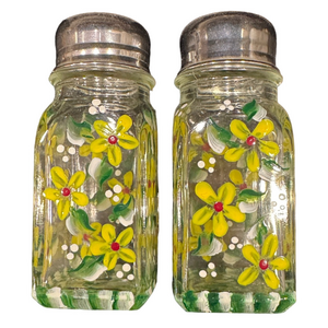 Hand-Painted Salt & Pepper Shakers One Size - Dining Clear Glass Yellow Daisies